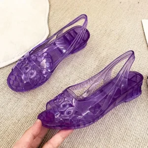 Summer 2024 Pvc Plastic Sandals for Women Purple Footwear Open Toe Ladies Shoes with Medium Heels Jelly Asian Size Vip Sale F H