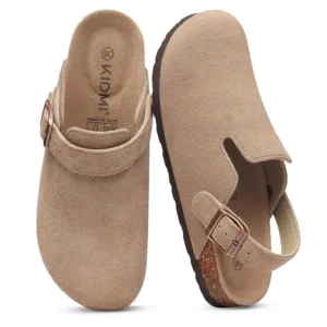 Litfun New Women's Clogs Slippers Cork Footbed Leather Lady Sandals With Adjustable Buckle Outdoor Comfort Fashion Women's Mules