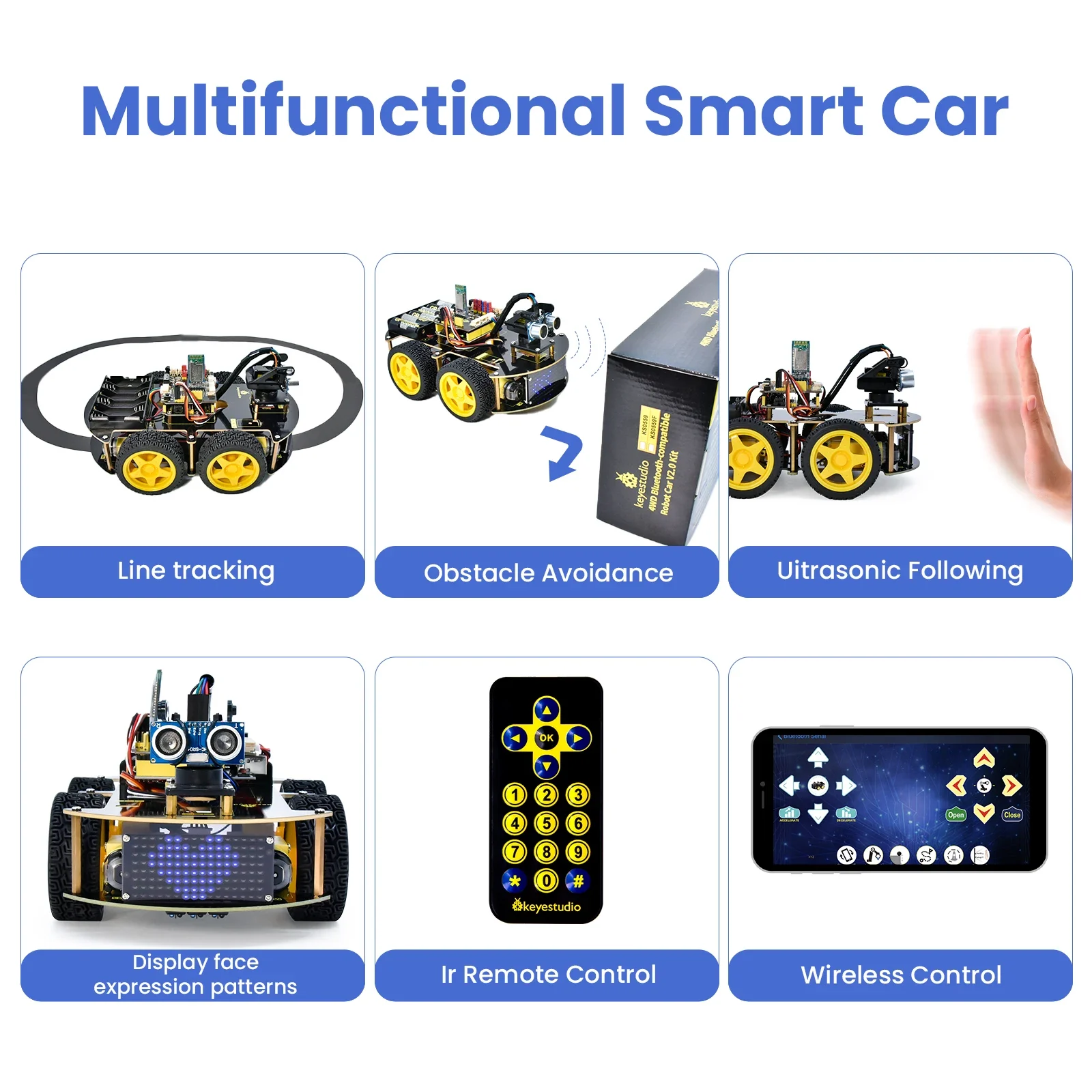 Keyestudio 4WD Multi BT Smart Car for Arduino Kit Robot Upgraded V2.0 W/LED Display Stem EDU /Scratch Programming DIY Robot Car - Image 5