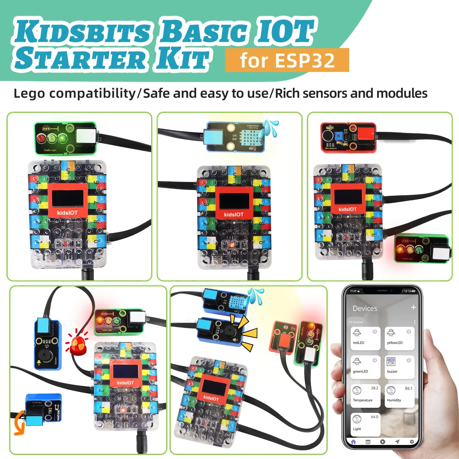 Keyestudio Kidsbits ESP32 IoT Basic Starter Kit For Arduino ESP32 With Kidsbits IOT Main Board For Arduino Programming Projects - الصورة 2