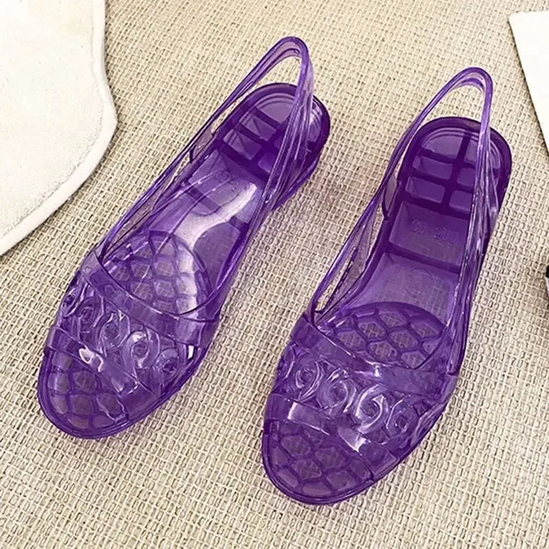 Summer 2024 Pvc Plastic Sandals for Women Purple Footwear Open Toe Ladies Shoes with Medium Heels Jelly Asian Size Vip Sale F H - الصورة 2