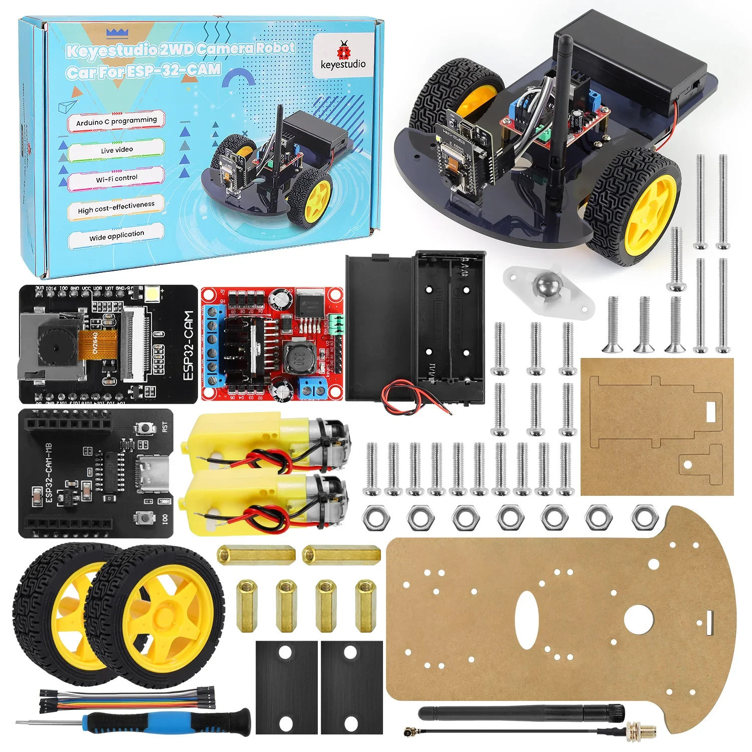 Keyestudio ESP32-Cam 4WD&2WD Robot Car Kit WIFI&Camera Smart Car For Arduino ESP32 Robot Study Programming Project Robotic Kit - الصورة 2