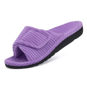 Comwarm Orthopedic House Slippers For Women Adjustable Indoor Slippers Fashion Open Toe Corduroy Bedroom Slides Fur Cotton Shoes