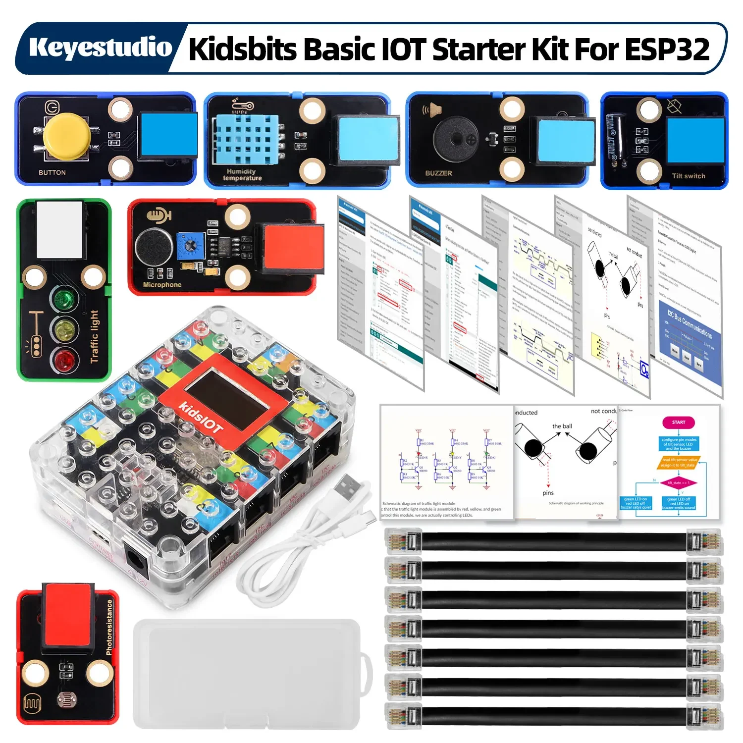 Keyestudio Kidsbits ESP32 IoT Basic Starter Kit For Arduino ESP32 With Kidsbits IOT Main Board For Arduino Programming Projects