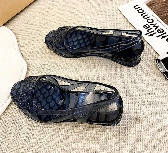 Summer 2024 Pvc Plastic Sandals for Women Purple Footwear Open Toe Ladies Shoes with Medium Heels Jelly Asian Size Vip Sale F H - الصورة 6