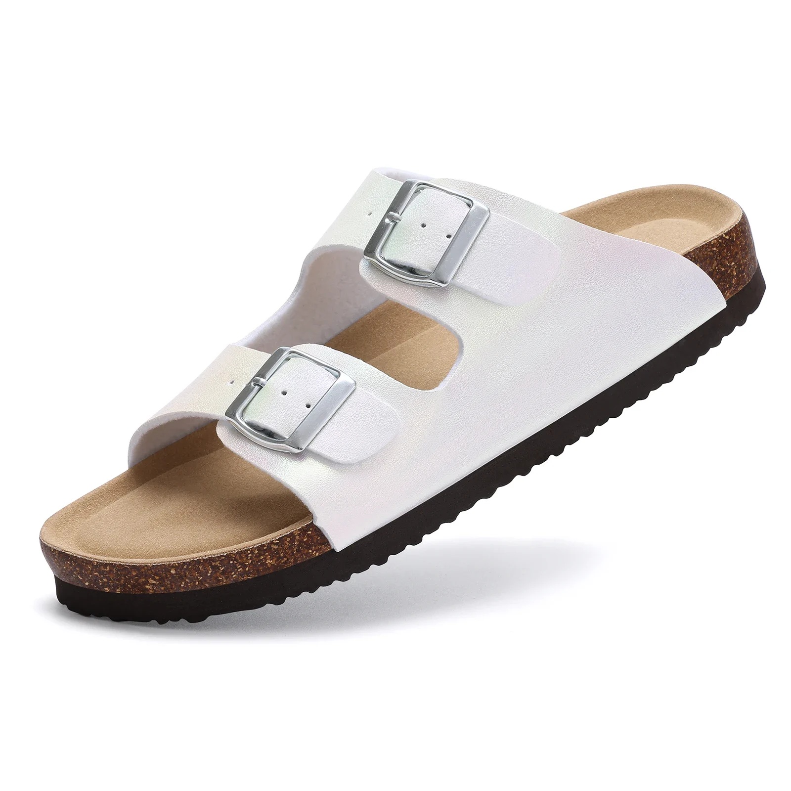 Gacimy Women's Cork Footbed Slippers Fashion Gradient Leather Mules Sandals With Adjustable Buckle Summer New Lady Clogs Slides - الصورة 3