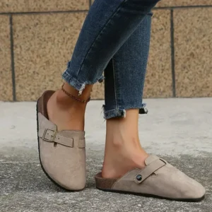 Fashion Women Casual Faux Suede Slippers Wedges Heel Cork Mules Platform sandals Clog Non Slip Sole Buckle Outdoor Home Shoes
