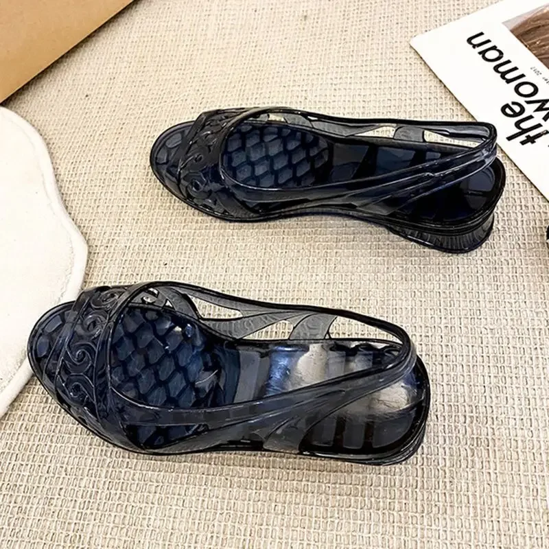 Summer 2024 Pvc Plastic Sandals for Women Purple Footwear Open Toe Ladies Shoes with Medium Heels Jelly Asian Size Vip Sale F H - الصورة 3