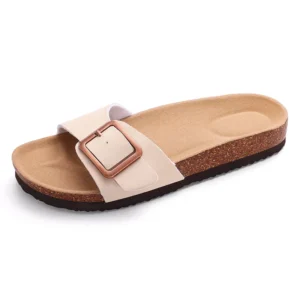 Litfun Women's New Cork Sandals 2025 Summer New Clogs Slippers Leather Flat Mules Outdoor Beach Slippers With Adjustable Buckle