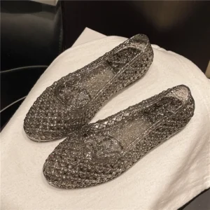 Sandals for Women Sequin Flat Ladies Sandals Ladies Beach PVC Jelly Shoes Women Shoes Sasual Shiny Solid Sandalias Femininos