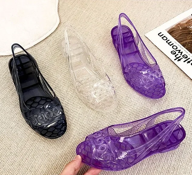 Summer 2024 Pvc Plastic Sandals for Women Purple Footwear Open Toe Ladies Shoes with Medium Heels Jelly Asian Size Vip Sale F H - الصورة 5