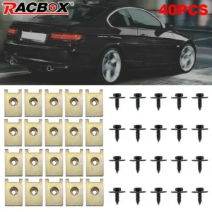40pcs Auto Chassis Engine Guard Metal Nut/Screw Washers U-shape Clip For BMW E46 E92 E90 F10 R52 Fender Bumper Cross Head Screws