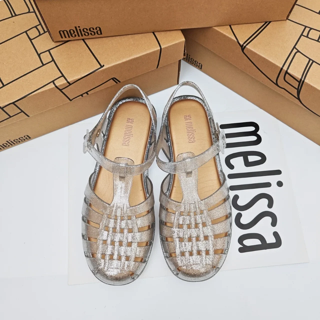 Mini Melissas Retro Adult Women Summer Sandals Ladies Fashion Roma PVC Soft Flat Slippers Girls Brand Melis Beach Shoes 35-40 - الصورة 5