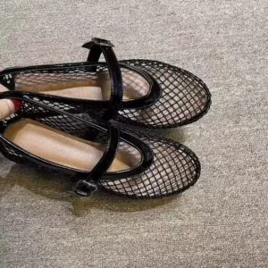 Net Flat Fashion Sandals New Summer Round Head Breathable Non-slip Line Button Mary Jane Fishnet Shoes Ladies Shoes