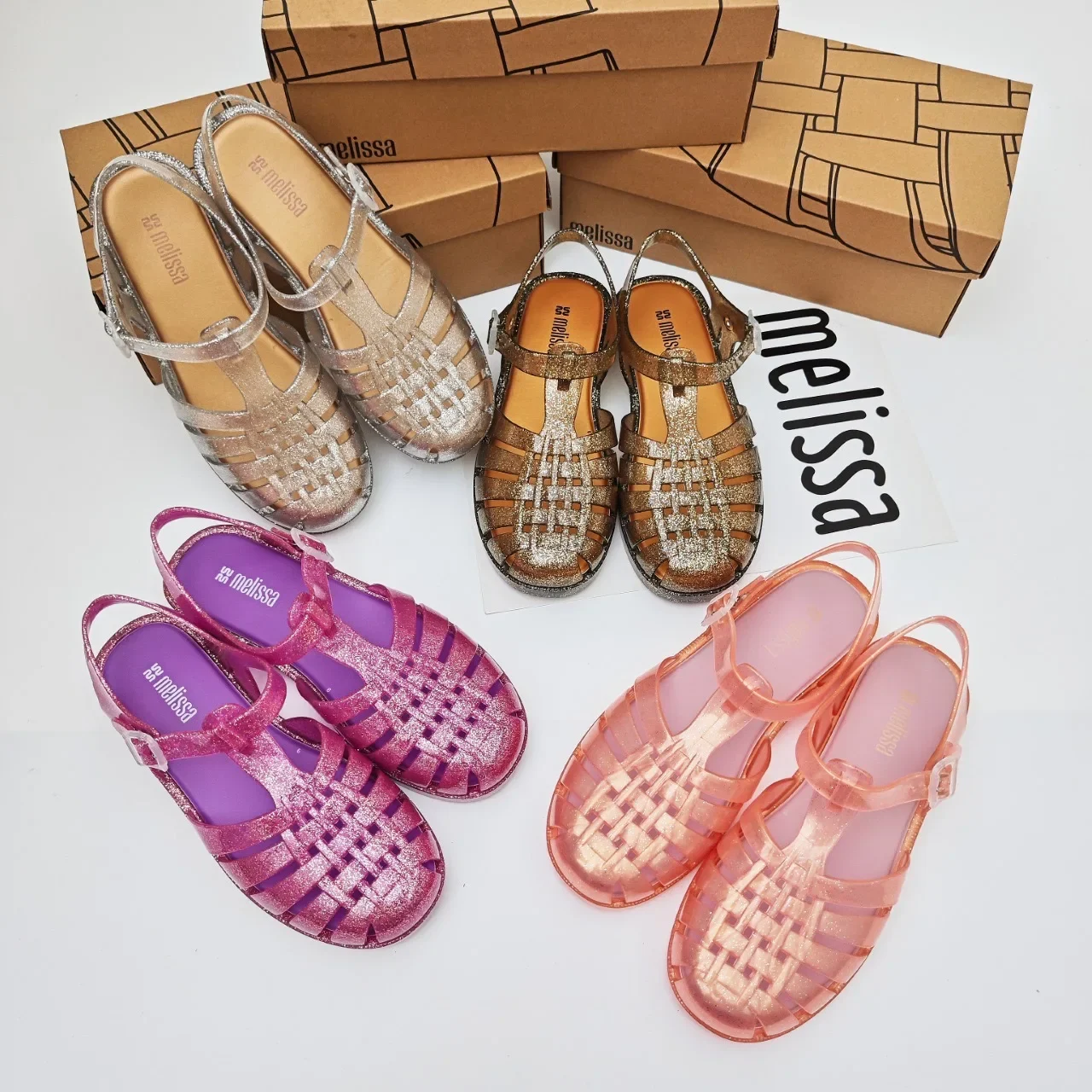 Mini Melissas Retro Adult Women Summer Sandals Ladies Fashion Roma PVC Soft Flat Slippers Girls Brand Melis Beach Shoes 35-40