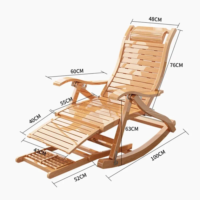 كرسي هزاز من الخيزران الطبيعي مع دواسة قدم للتدليك، كرسي صالة قابل للطي للسفر، أثاث خارجي، غرفة المعيشة، غرفة النوم - الصورة 4