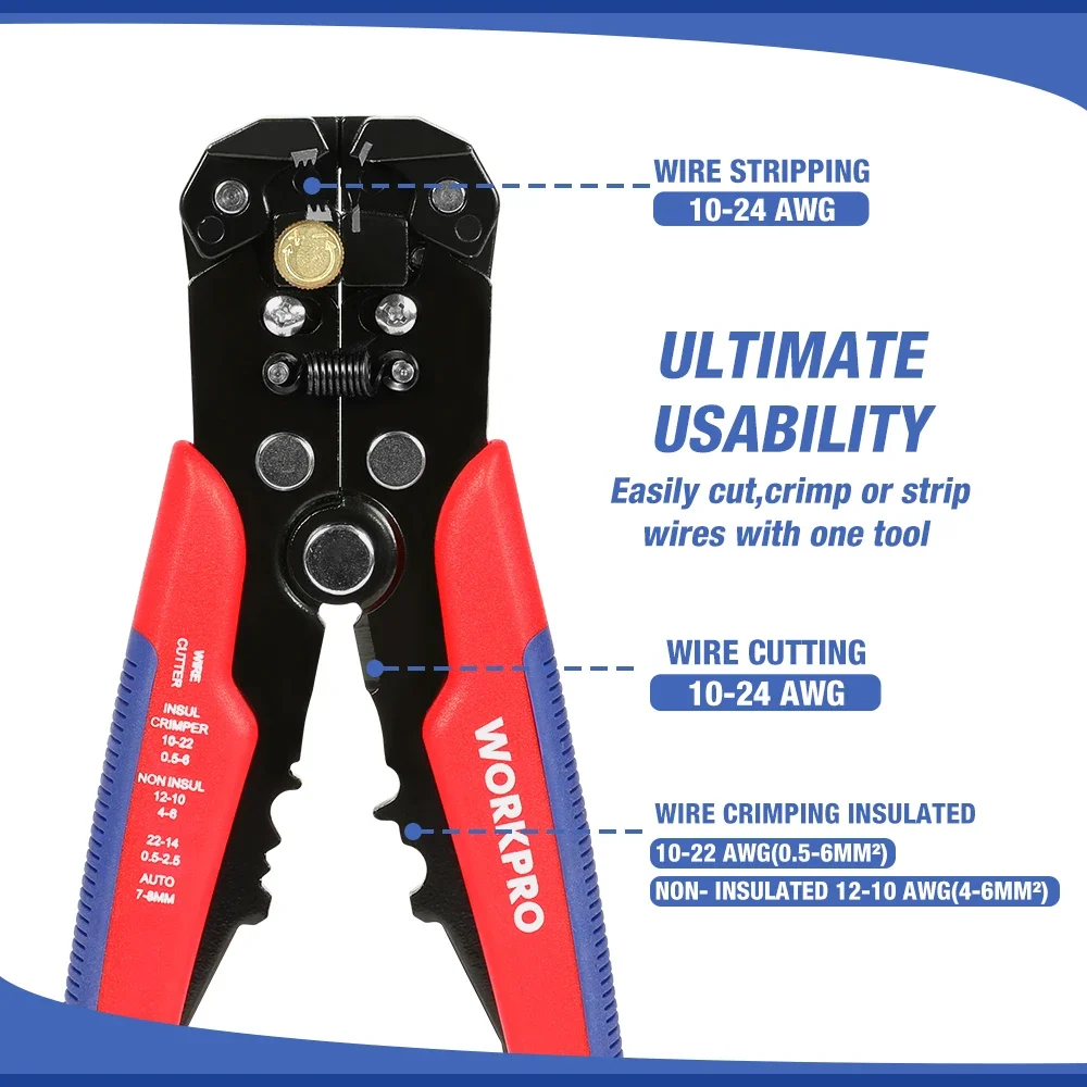 WORKPRO Crimper Cable Cutter Automatic Wire Stripper Multifunction Stripping Tools Crimping Pliers Terminal - الصورة 2