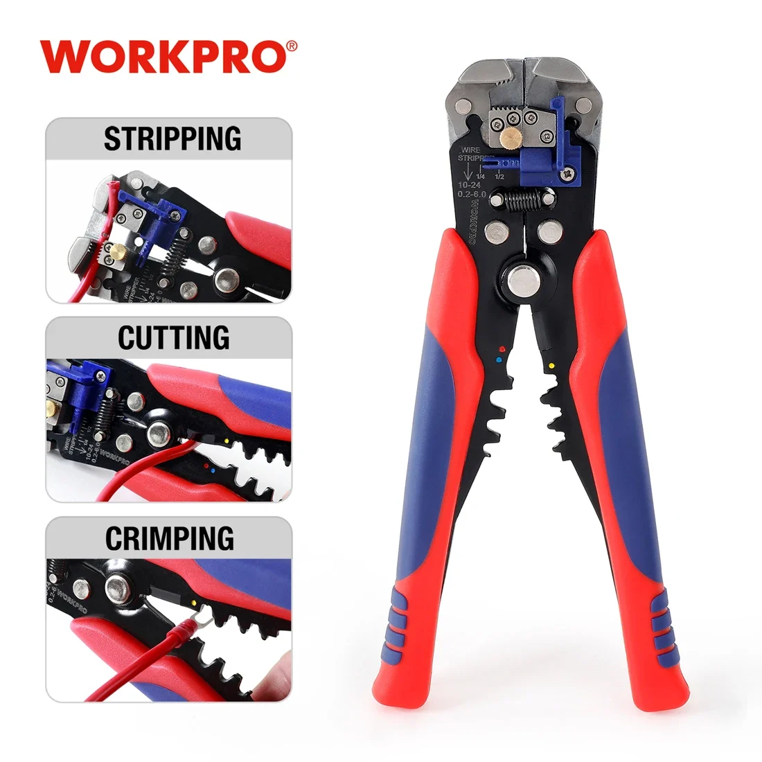 WORKPRO 8" Crimper Cable Cutter Automatic Wire Stripper Multifunction Pliers for Wire Stripping Crimping Terminal 0.2-6.0mm²