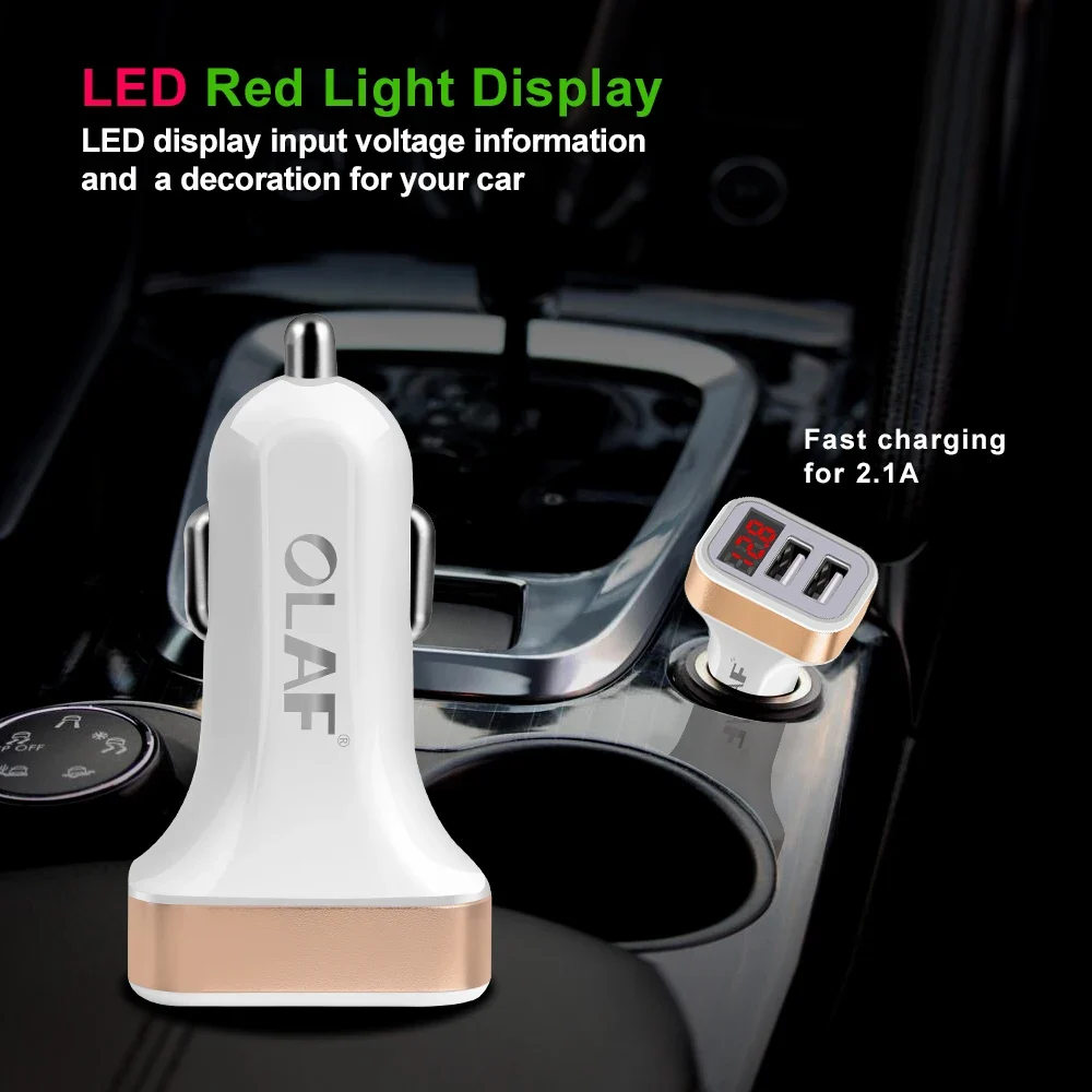 OLAF Dual USB Car Charger LED Digital Display GPS Auto Fast Charge Adapter USB Chargers For Samsung Xiaomi Tablet Car-Charger - Image 2