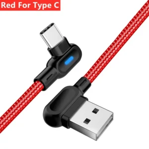 OLAF 90 Degree Micro USB Type C Cable Fast Charging Type-C For iphone Samsung Xiaomi Huawei LG Android Microusb USB-C Charger<span> - </span>Type C - Red, 1m