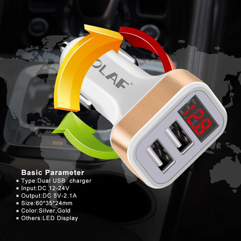 OLAF Dual USB Car Charger LED Digital Display GPS Auto Fast Charge Adapter USB Chargers For Samsung Xiaomi Tablet Car-Charger - Image 4