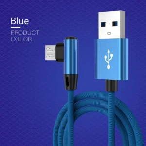 OLAF 90 Degree Elbow Micro Usb Cable For Samsung S7 S6 Huawei Xiaomi Redmi 2M 3M Fast Charging Data Sync USB Cable Charger Cord<span> - </span>Blue Microusb, 0.3m