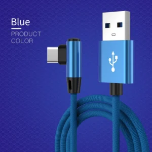 90 Degree Elbow USB Type C Cable for Xiaomi Redmi Note 9s 8 Pro QC 3.0 USB C Cable Fast Charging for Samsung S20 S9 Type C Cable<span> - </span>Blue, 0.3m