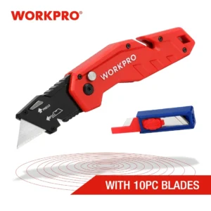 WORKPRO Folding Utility Knife Quick Change Blade Folding Knife Outdoor Camping Tool 10pcs blades included<span> - </span>Red