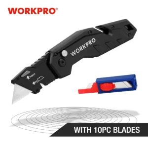 WORKPRO Folding Utility Knife Quick Change Blade Folding Knife Outdoor Camping Tool 10pcs blades included<span> - </span>Black