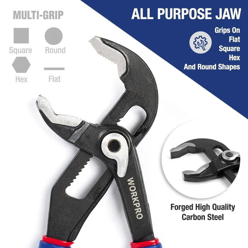 WORKPRO 8" 10" Water Pump Pliers Quick-release Plumbing Pliers Straight Jaw Groove Joint Plier Set - الصورة 3