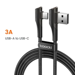 Toocki Double Elbow USB Type C Cable 3A Fast Charging 90 Degree USB C Cable For Xiaomi Samsung Huawei LG Data C Type Game Cord<span> - </span>Black, 2m