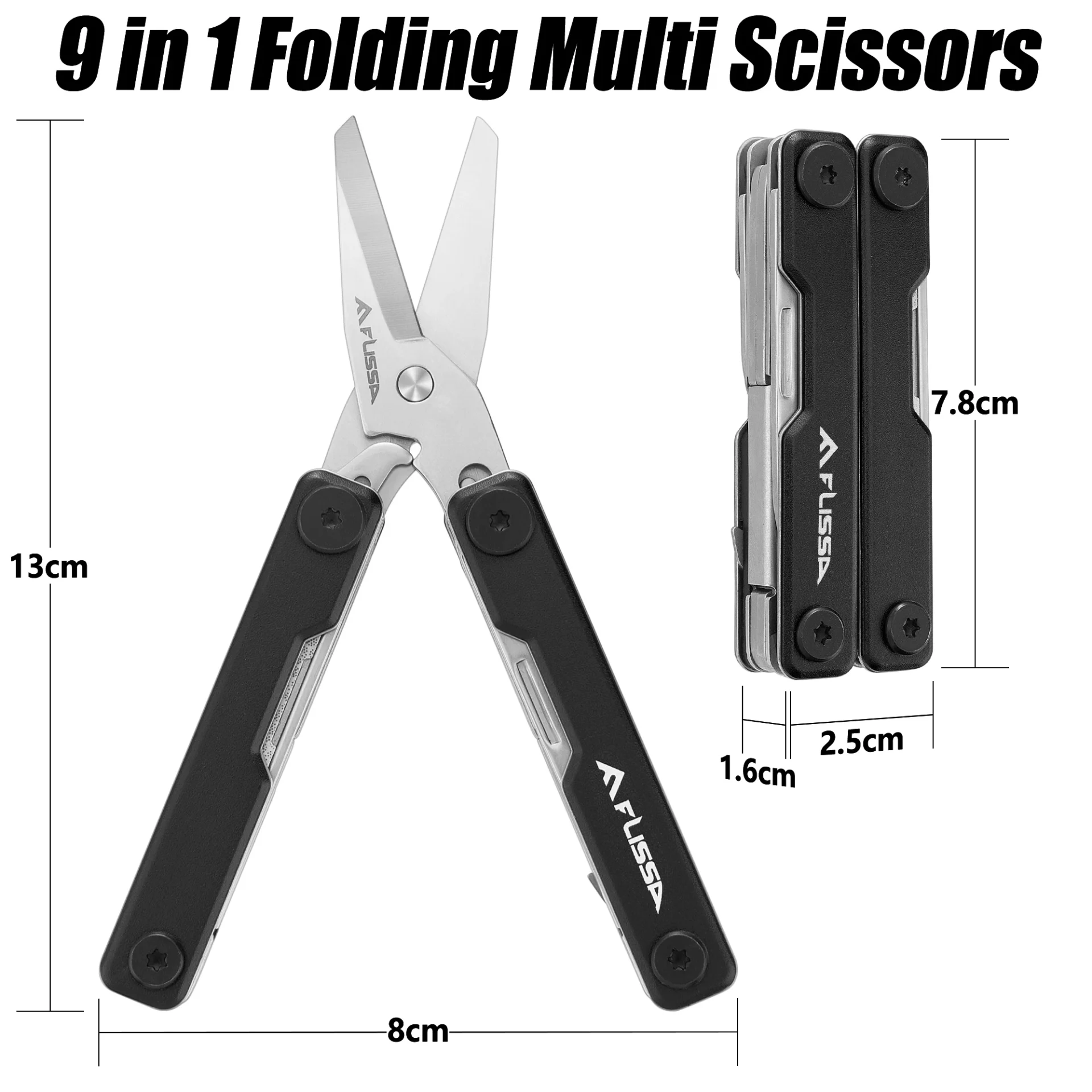FLISSA 11in 1 Multitool Folding Scissors Pocket Mini Portable Stainless Steel Knife Outdoor Camping Knife Equation Decoration - الصورة 2