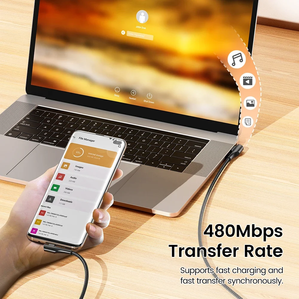 Toocki Double Elbow USB Type C Cable 3A Fast Charging 90 Degree USB C Cable For Xiaomi Samsung Huawei LG Data C Type Game Cord - الصورة 2