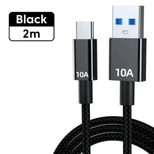 Olaf Woven USB Type C Cable 120W 10A Super Fast Charge Type C Charger Data Charging Wire For Huawei Honor USB A To USB C Cable<span> - </span>2M Black