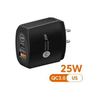 Dual Port USB C Charger PD 25W Fast Wall Charger adapter For Xiaomi Samsung Huawei iPhone 12 11 Pro Max QC 3.0 Type C Cargador<span> - </span>US Black
