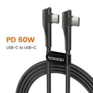Toocki Double Elbow USB Type C To Type C Cable 100W 60W Fast Charging For Huawei Xiaomi Samsung Macbook USB C To C Gaming Cable<span> - </span>60W Black, 1m