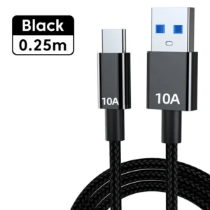 Olaf Woven USB Type C Cable 120W 10A Super Fast Charge Type C Charger Data Charging Wire For Huawei Honor USB A To USB C Cable<span> - </span>0.25M Black