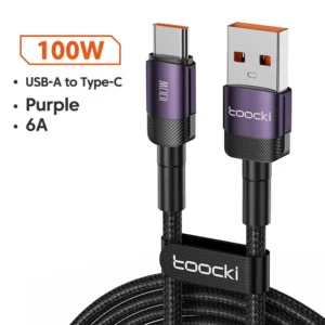 Toocki 100W 6A USB C Fast Charging Data USB Cable Type C For Huawei Honor Oneplus Realme Xiaomi Samsung USB A To C Phone Cord<span> - </span>Purple, 1m
