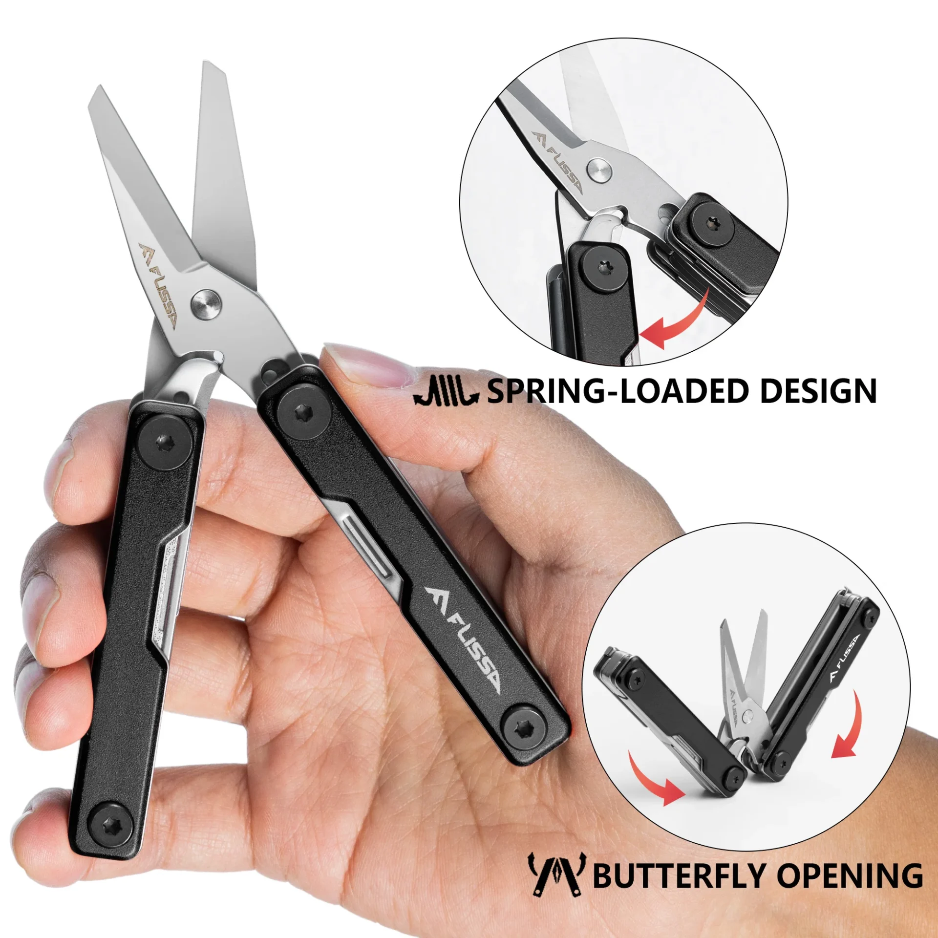 FLISSA 11in 1 Multitool Folding Scissors Pocket Mini Portable Stainless Steel Knife Outdoor Camping Knife Equation Decoration - الصورة 4