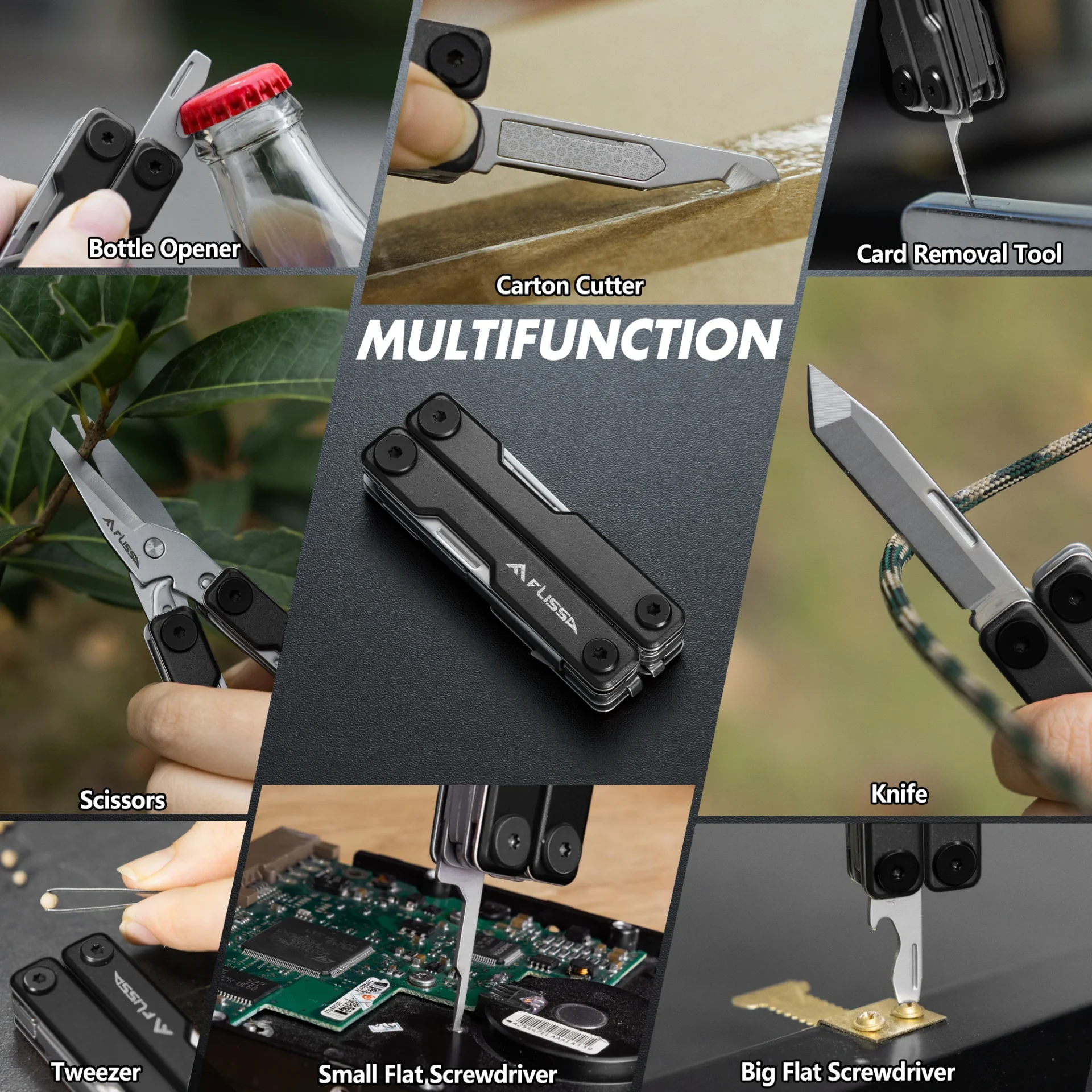 FLISSA 11in 1 Multitool Folding Scissors Pocket Mini Portable Stainless Steel Knife Outdoor Camping Knife Equation Decoration - الصورة 6