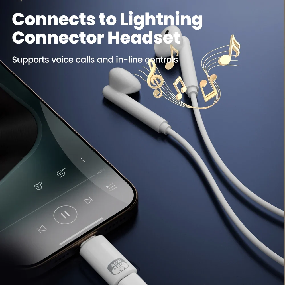 Lightning To USB Type C Adapter Support Call Music Recording Carplay 45W Fast Charging Data Transfer Type C To Lightning Adapter - الصورة 3