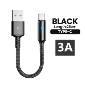 Olaf 0.25M Short USB Cable Micro USB Type C Fast Charging Cable For iphone Xiaomi Huawei Samsung Power Bank USB C Data Cord<span> - </span>Type C Black, 0.25m