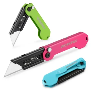 WORKPRO 3-Pack Folding Utility Knife, Razor Blade Knife Quick Change Blade Box Cutter, EDC Pocket Knife with Belt Clip<span> - </span>3PCS Multicolor