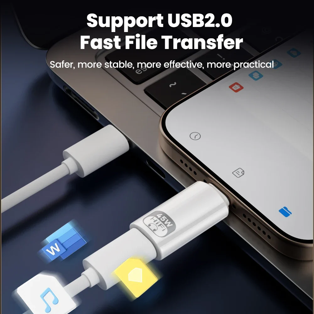 Lightning To USB Type C Adapter Support Call Music Recording Carplay 45W Fast Charging Data Transfer Type C To Lightning Adapter - الصورة 5