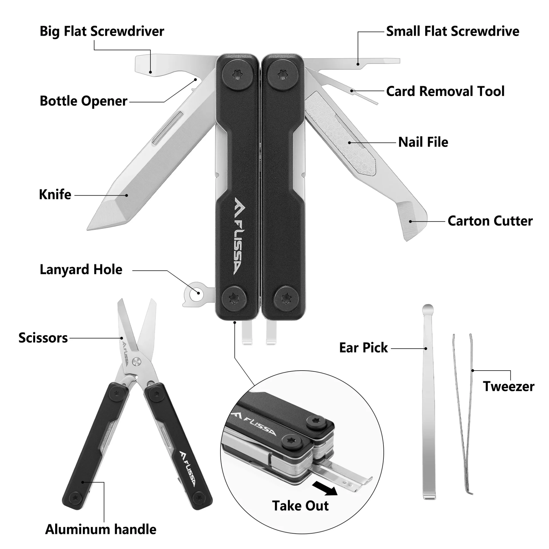 FLISSA 11in 1 Multitool Folding Scissors Pocket Mini Portable Stainless Steel Knife Outdoor Camping Knife Equation Decoration - الصورة 3