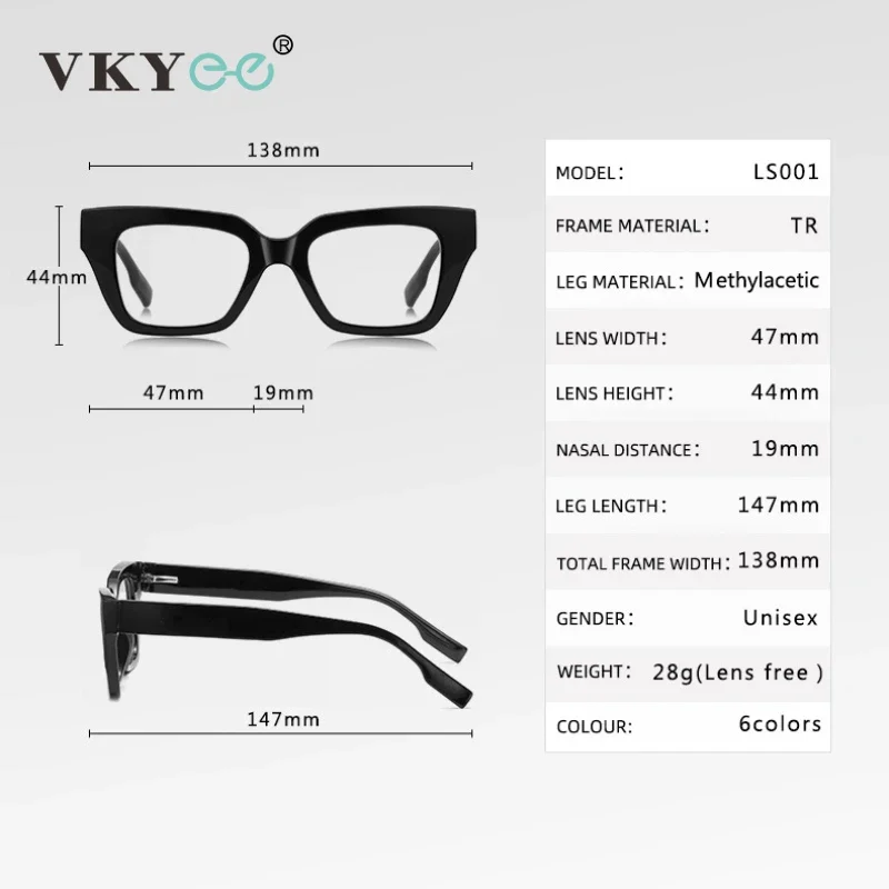 VICKY Simple Design Clear Rectangle Men's Anti-Blue Light Customizable Myopia Glasses Prescription Reading Glasses Women LS001 - الصورة 6