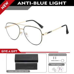 VICKY Double Bridge Anti-Blue Light Reading Glasses Men's Metal Pilot Style Leisure Travel Customized Prescription Myopia RS6912