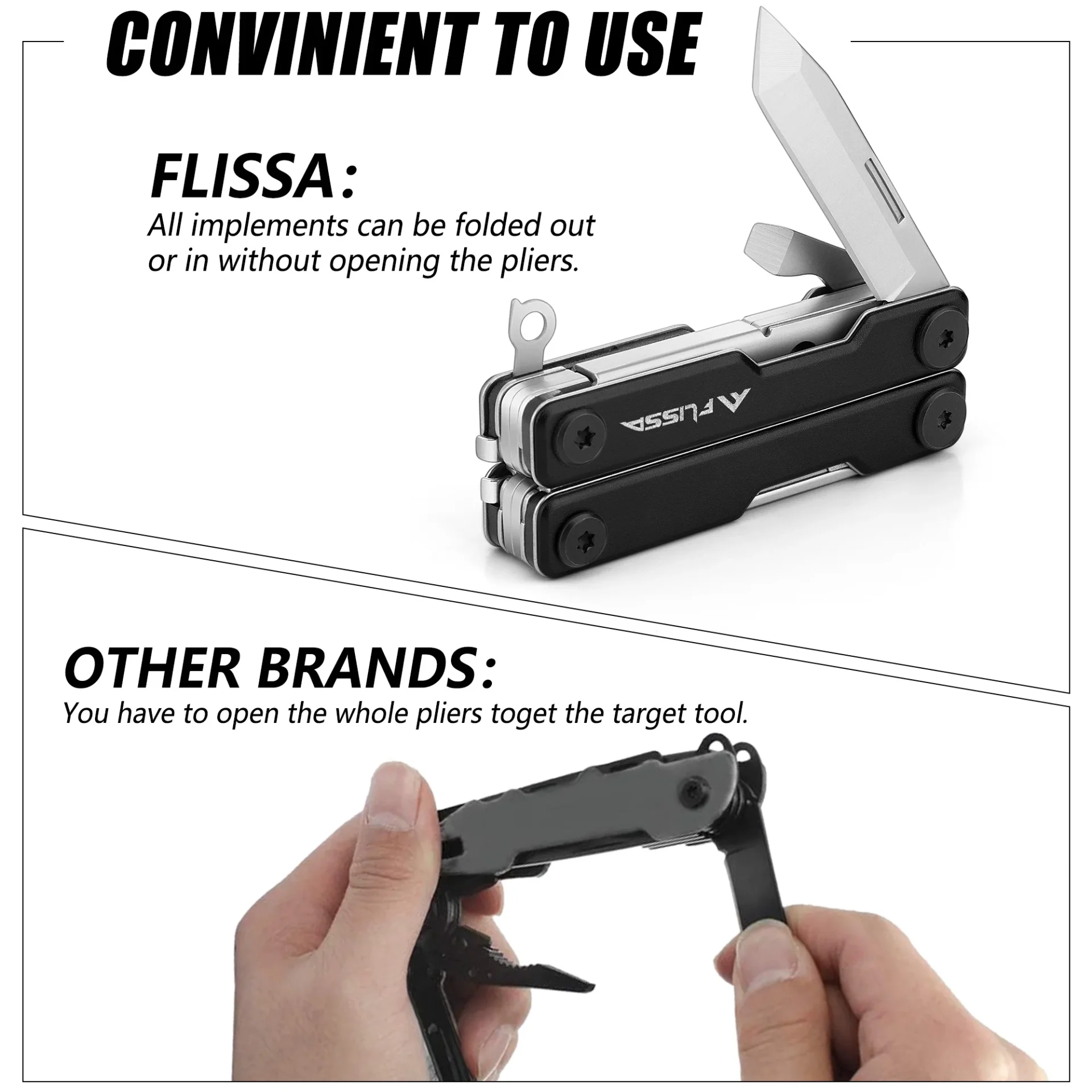 FLISSA 11in 1 Multitool Folding Scissors Pocket Mini Portable Stainless Steel Knife Outdoor Camping Knife Equation Decoration - الصورة 5