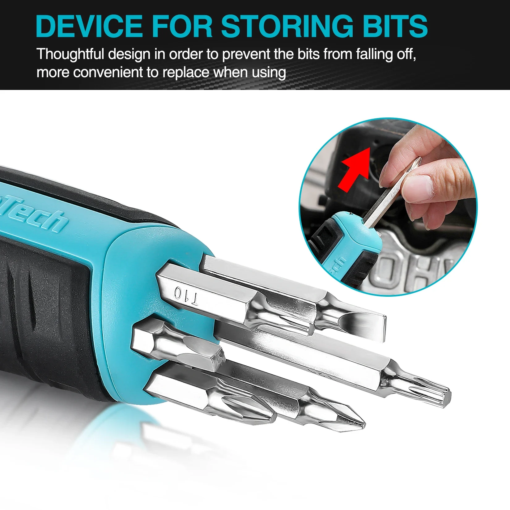 DURATECH 12-in-1Ratcheting Screwdriver Multi-bit Screw Drivers with Phillips, Slotted, Torx, Square Bits Stored in Handle - الصورة 5