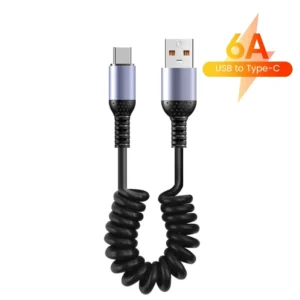 0.25M-1M Spring Cable USB Type C To Type C 6A Fast Charge Data Cable For iphone Android ipad USB C Short Power Bank Car Cord<span> - </span>USB C 6A, 0.25-1m